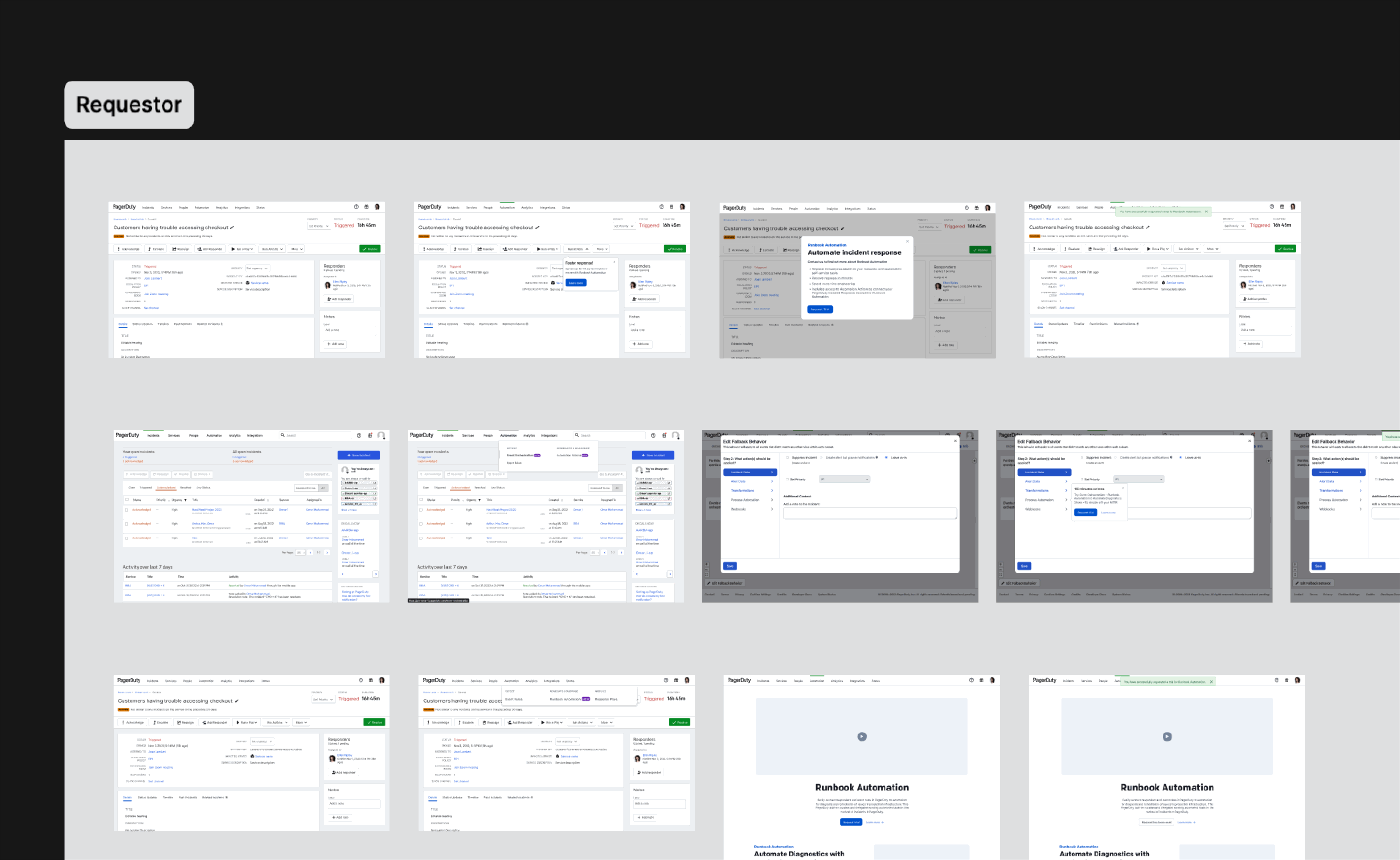 The Run Action modal serving both personas — the Activator sees "Activate trial," the Requestor sees "Request trial" with a note confirming the admin will be notified.
