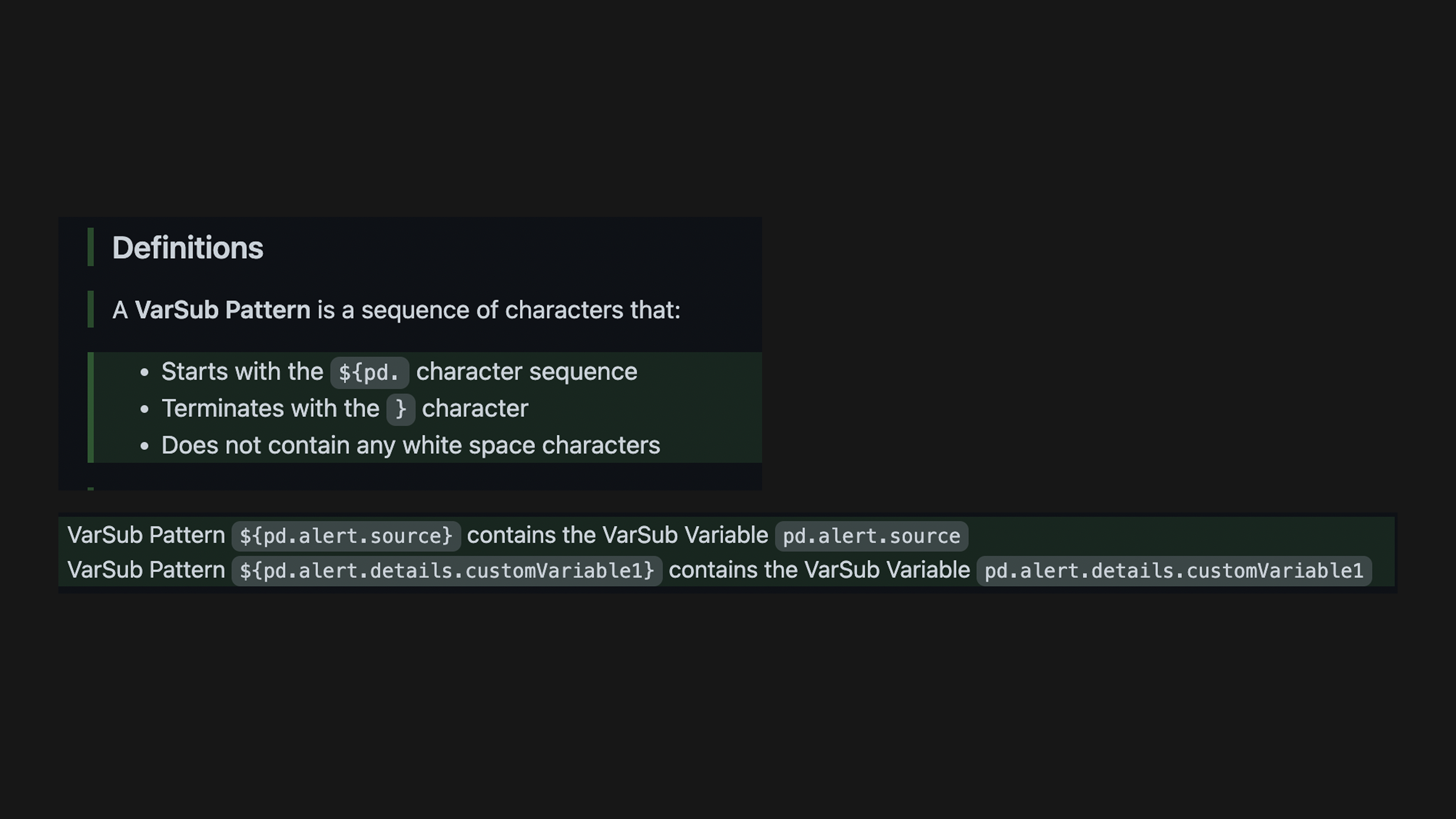 Context variables written as a VarSub Pattern language to be used across the product & design system